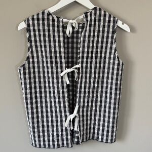 AVN Italy Gingham Bow Back Top Black White Sleeveless Sz 42 US 6